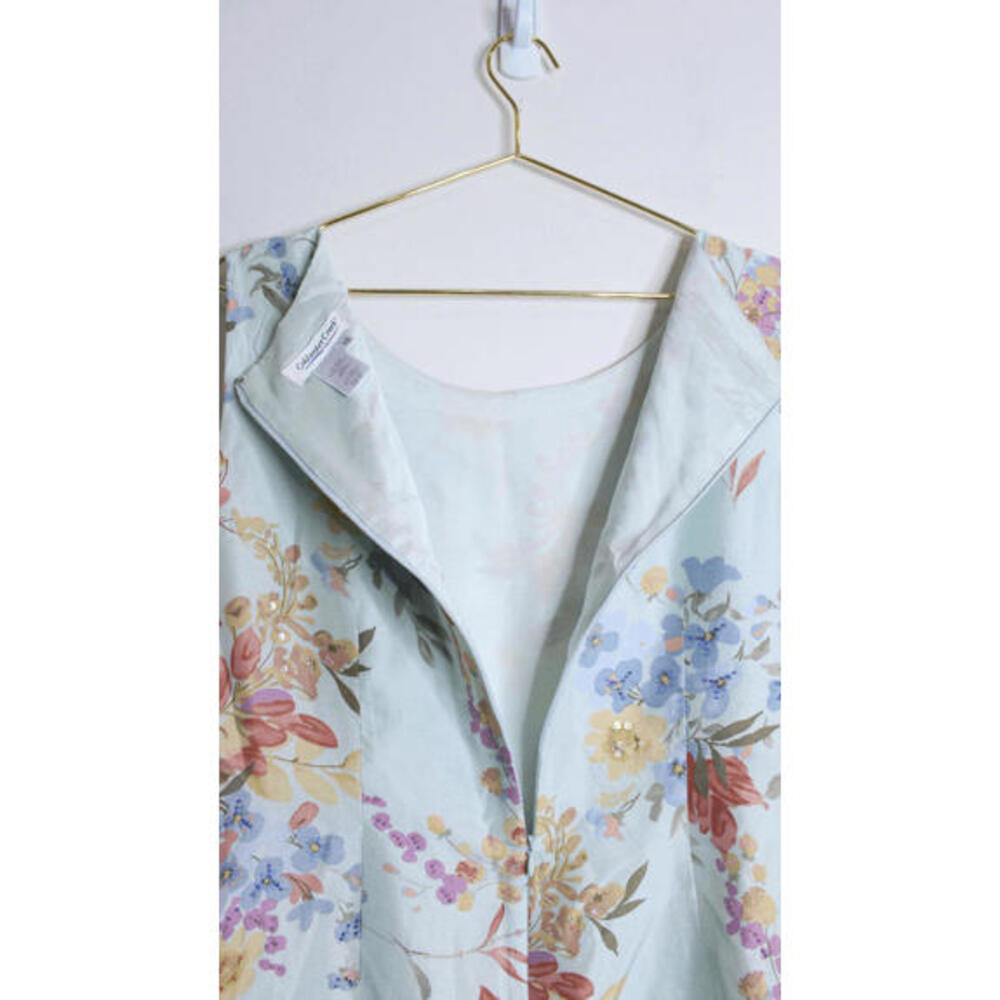 Pale Blue Colorful Floral Silk Beaded Sleeveless Sheath Dress - 18 - Picture 2 of 6